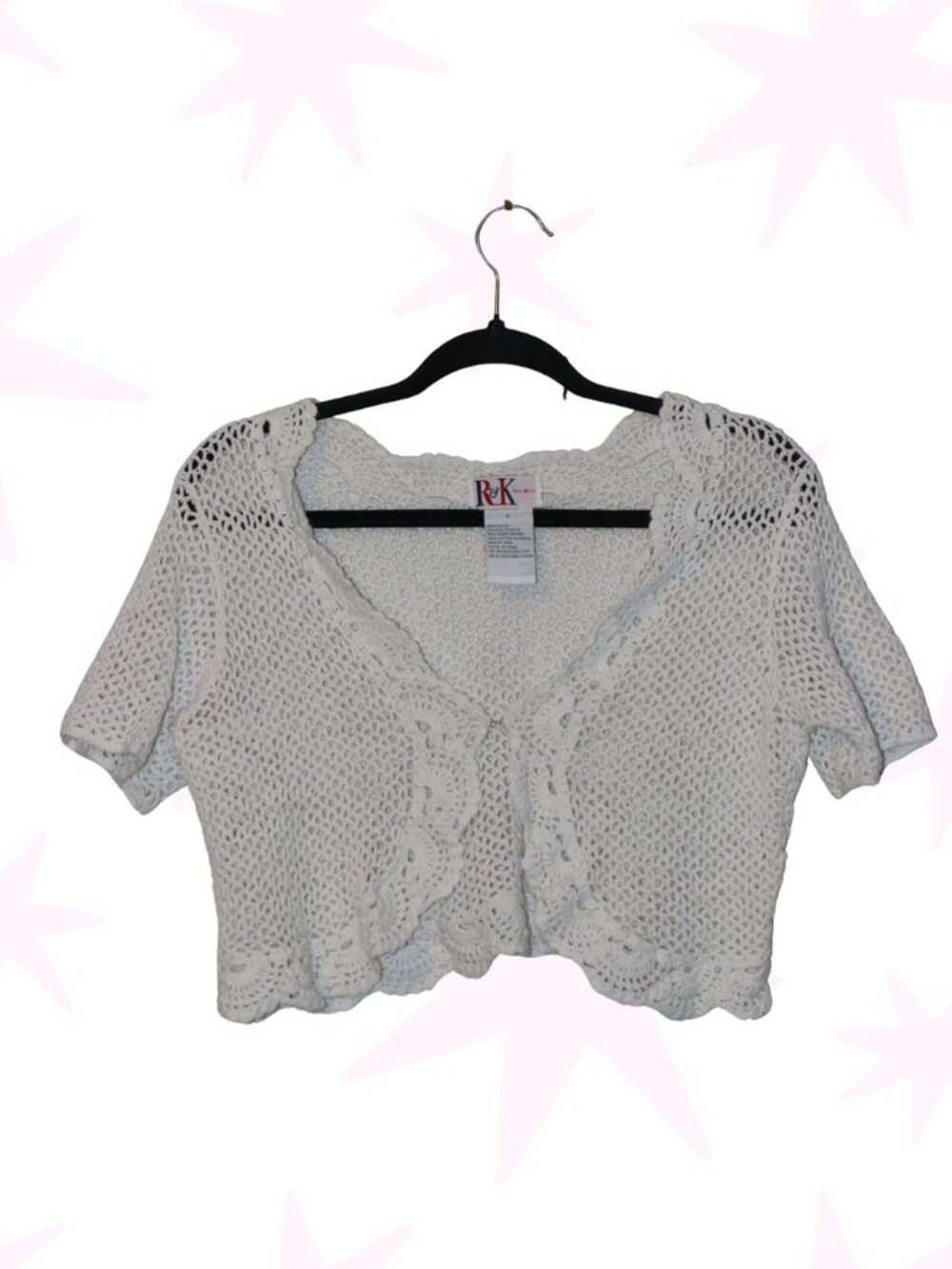 VTG R&K ramie/cotton crochet knit cardigan L